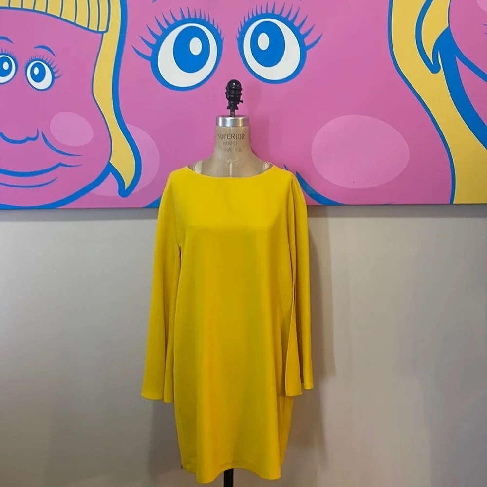 Zara Yellow Shift Dress Bell Sleeves NWT